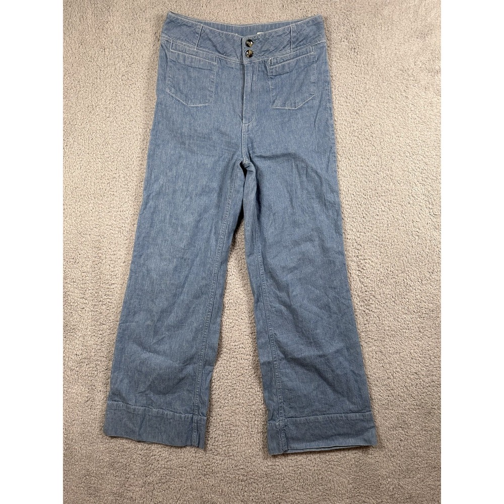 Pilcro Anthropologie Pants Womens 26 Blue Wide Leg High Rise Casual Denim Zip